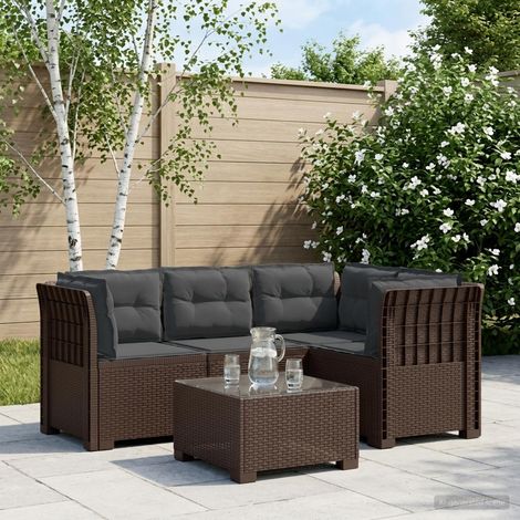 Canapé de Jardin Modulable 4 Places en Polypropylène Aspect Rotin Marron et Anthracite - PANGIVO (1/5)