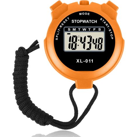 Chronomètre numérique simple - Grand écran, minuterie fractionnée, affichage 12/24 heures, alarme et date pour le coaching, l'entraînement des enfants, la natation et la course à pied (orange) (1/4)