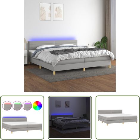 The Living Store Sommier à lattes de lit matelas LED Gris clair 200x200 cm Tissu - Sommier Tapissier - Lit Plateforme - Lit Avec Rangement - Matelas À Ressorts Ensachés - Éclairage LED (1/5)