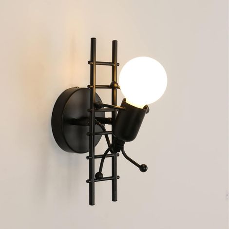 MINKUROW Aplique De Pared Para Interiores, Lámpara De Pared De Escalada Humanoide Creativa, Aplique De Pared De Hierro Moderno, Aplique De Pared E27 Negro, Para Habitación De Niños, Pasillo, Restauran (1/5)