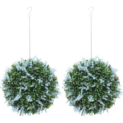 HOMCOM Set of 2 Artificial Plant Topiary Balls, Faux Plants, Blue