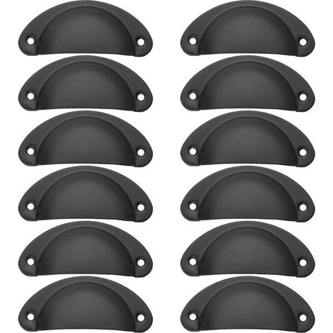 12pcs Poignées coquille vintage - Fer incurvé design Vis incluses - Tiroirs et armoires cuisine - Noir 8.2 x 3.5 cm (1/5)