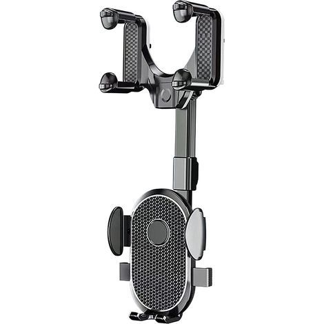 Support téléphone pour voiture, ABS/Polyuréthane, Fixation miroir, 360°, Noir (1/5)