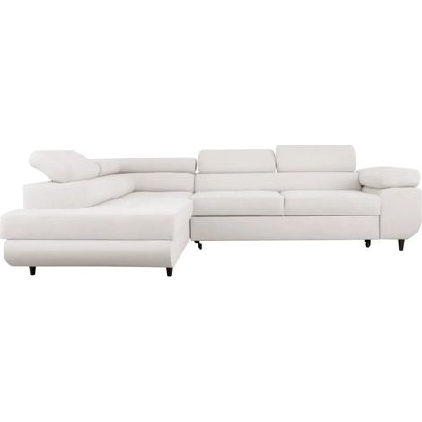 CHARLIE - Canapé d'angle convertible tissu chiné 4 places - Beige - Gauche