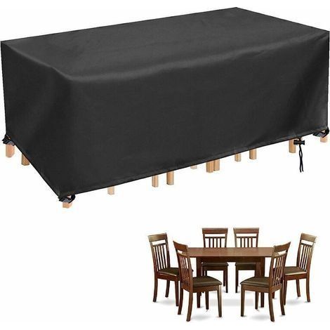 Bache Table de Jardin, Imperméable Bache Mobilier de Jardin Rectangulaire Housse, Anti-UV Robuste Housse de Protection Jardin, 250x110x90cm, Noir (1/5)
