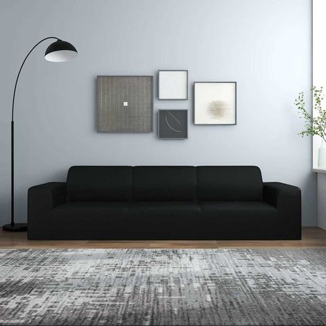 Housse extensible de canapé 4 places Noir Jersey de polyester (1/5)