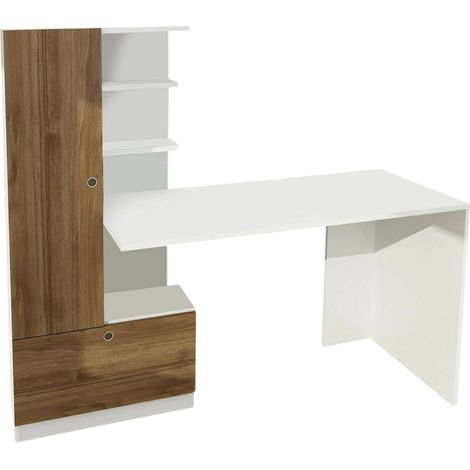 Bureau Sordio, 4 Étagères, 4 Compartiments, 61.8x149.5x120h cm Blanc (1/5)