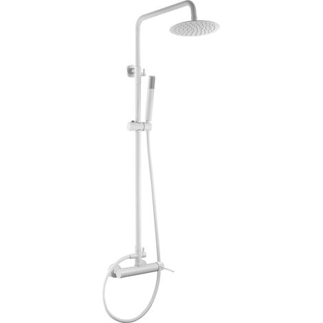 Mice - Conjunto Columna de ducha Monomando con barra extensible 95-125cm - Barra de ducha con Rociador y mango - Griferia de baño color Blanco Mate (1/4)