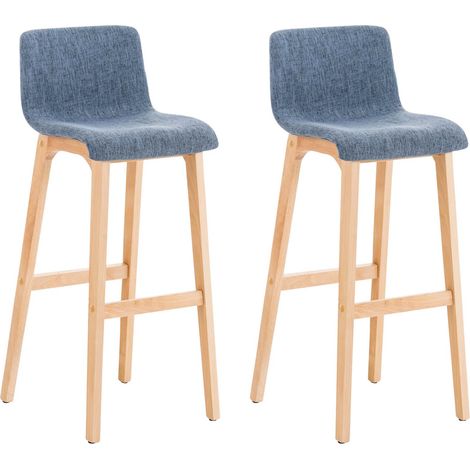 Lot de 2 tabourets de bar Hover en tissu Pieds Bois nature Bleu (1/5)