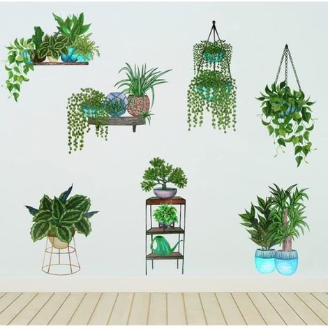 Sticker Murale Plante - PVC Auto-Adhésif - Pour Décoration Intérieure Salon Cuisine Chambre - 7 Pièces par Lot (1/3)