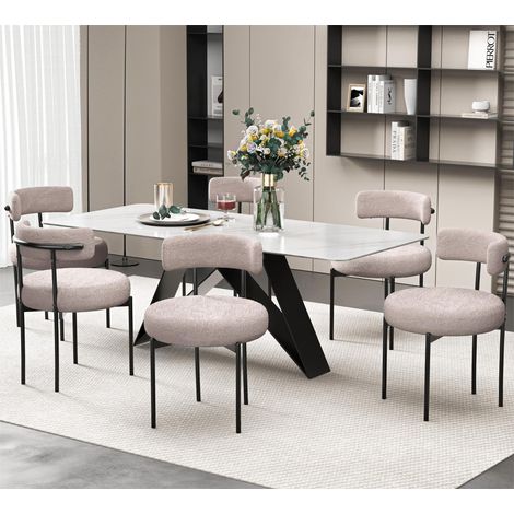 DYHOME Chaise de salle à manger, set de 6, chaise scandinave avec dossier, pieds en métal, camel