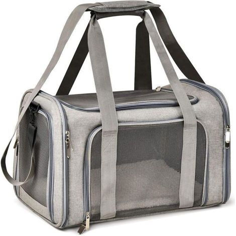 Sac de Transport Chat Chien, Matelas Souple, Respirant et Pliable, Caisse de Transport Respirant pour Petit Chien Chat, Gris (1/5)