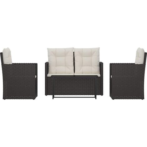 Set Salotto da esterno Salotto da Giardino 4 pz con Cuscini in Polyrattan Nero (1/5)