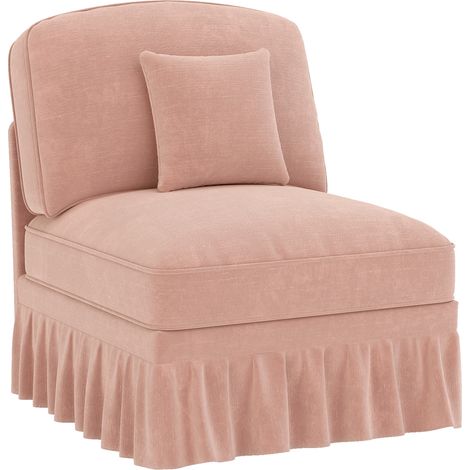Sofá Recto en Chenilla con Respaldo Segmentado y Cojín Móvil, Falda Fruncida Desmontable, Rosa (1/5)