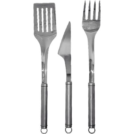 Attrezzi professionali barbecue set 3 utensili lunghi per grigliare arrostire in acciaio 18/10 coltello spatola forchettone (1/5)