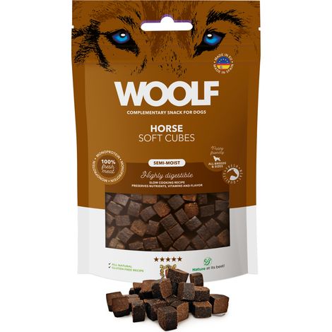 Friandises pour chiens Woolf, cubes moelleux à la viande de cheval monoprotéine 100 % viande fraîche 100 g