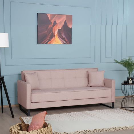 Divano funzione letto e contenitore Legen 3 Posti in vellutino rosa antico 210x85x87H (1/5)