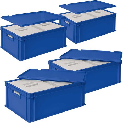 BRB 4x 2 Thermoboxen in Stapelkiste mit Deckel, LxBxH 600x400x220 mm, EPS, blau (1/3)