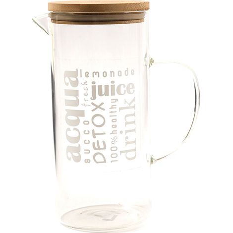 Caraffa in vetro borosilicato con tappo in Bamboo da 1300mL da 16.5 x 10 x h 22.5 cm -Bianco (1/2)
