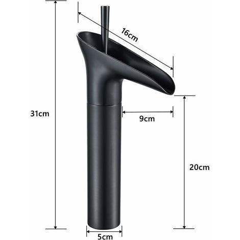 FOREHILL Robinet Salle Bain Noir,  Robinet Cascade Mitigeur Lavabo Noir Rétro à Levier Unique Robinet Lavabo, Laiton Comptoir Haute Robinet Salle de Bain Robinet Lave Main Robinet Evier Vasque