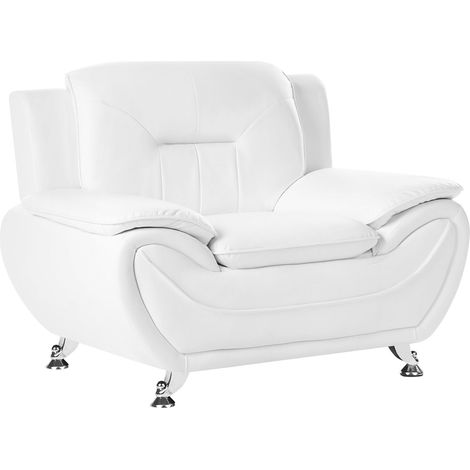 Fauteuil Moderne Glamour en Cuir Synthétique Vegan Pieds Argentés Meuble de Salon Blanc Leira (1/5)