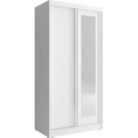 ALASKA Kleiderschrank 100 cm mit 2 schiebetüren spiegel weiß matt