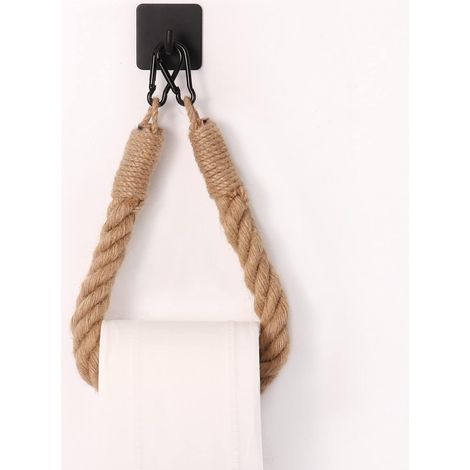Porte-Papier Toilette,OYEFLY Porte-Serviette en Corde de Chanvre pour Salle de Bain et Cuisine Porte-Papier Salle de Bain Support de Rouleau de Serviette Toilette (Black )