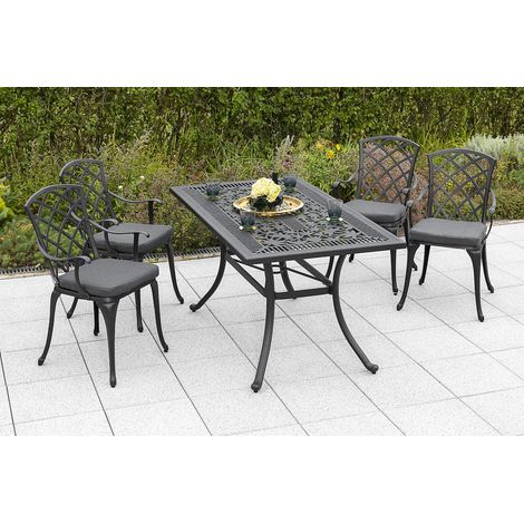 Rhodos Set 9tlg 4 Sessel Kissen Tisch 140x80cm