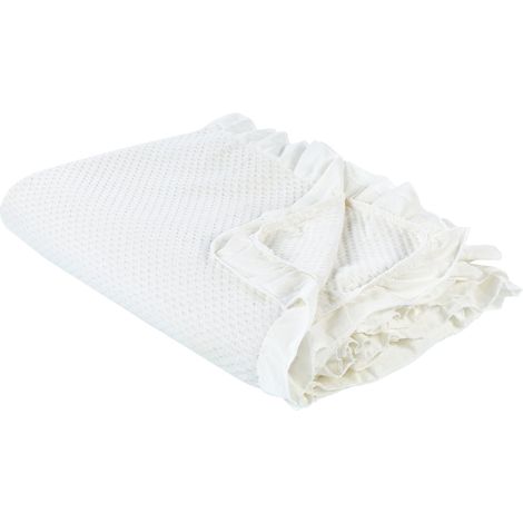 Copriletto con balza decorativo in cotone 220 x 200 cm Bianco Hatton (1/5)