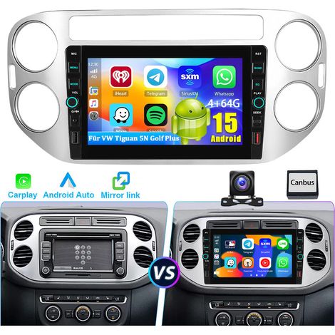 DAB+ Android 15 pour VW Tiguan 5N 2007-2016 Golf Plus Navigation CarPlay GPS USB Type-C 4+64 Go (1/5)