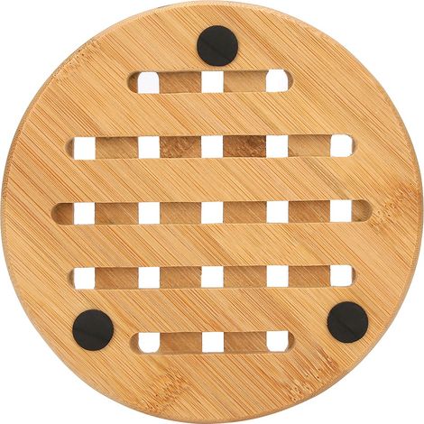 Égouttoir multifonctionnel en bambou avec dessous de plat et tapis isolant, outil de cuisine rond (1/5)