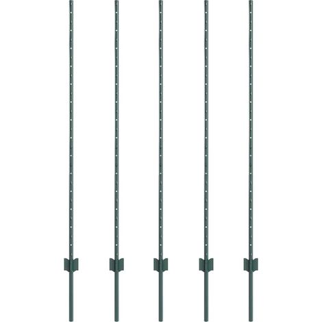 Poteau de clôture. 5 pcs Vert 140 cm Acier (1/5)