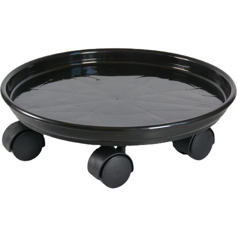 Set bestehend aus 1 runden 30-cm-Untersetzer für Blumentöpfe mit 4 Rollen für Haus oder Garten – Schwarz
