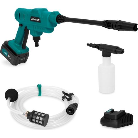 Kabelloser Akku Hochdruckreiniger 20V – 24bar – 198 l/h – Inkl. 5m Saugschlauch, Reinigungsmittelflasche, 4.0 Akku und einstellbarer Sprühdüse