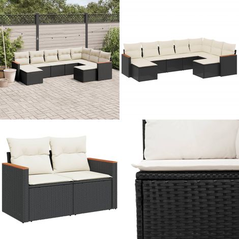9-tlg. Garten-Sofagarnitur mit Kissen Schwarz Poly Rattan - Gartenmöbel - Outdoor-Möbel - Rattan-Set - Lounge Set - Esszimmergarnitur - Home & Living (1/5)
