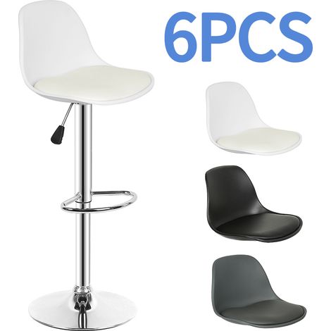 SiFree® Tabouret de Bar Chaise de Comptoir, Ensemble de 6 chaises de Bar Réglable en Hauteur, Rotatif, Tabouret de Travail en Cuir synthétique Blanc (1/5)