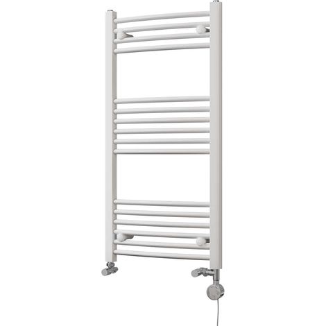 Zennor - White Dual Fuel Towel Rail H1000mm x W500mm Thermostatic - Curved (1/3)