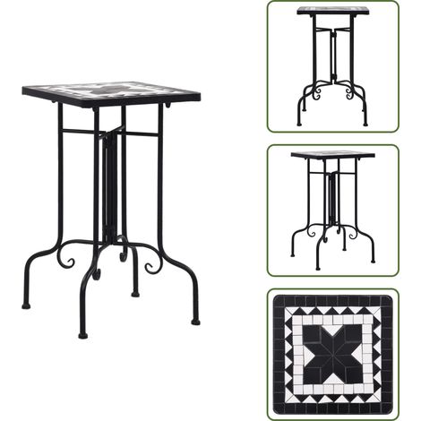 Table de bistro mosaïque noir et blanc Céramique - Table D'appoint Extérieur - Table Mosaïque - Table Jardinière - Table Décorative - Mobilier De Jardin (1/5)