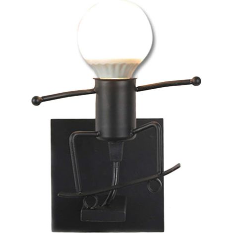 Applique murale créative de style industriel rétro, base de lampe E27 en métal noir, applique murale unique pour chambre d'enfant (ampoule incluse) (1/5)