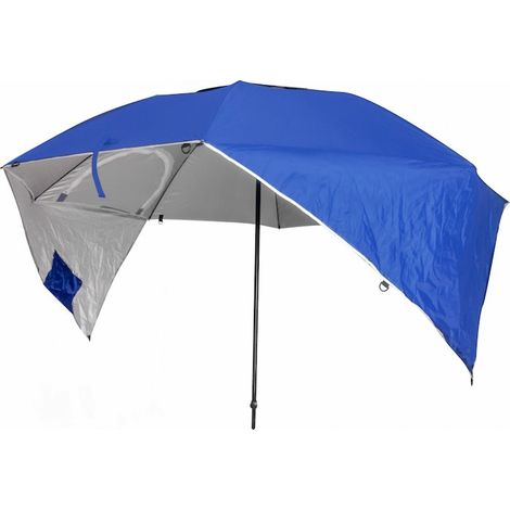 Grand parapluie XXL bleu de 230 cm, pliable pour terrasse et jardin, ombrelle avec poteau et base, protection soleil (1/5)