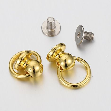 Lot de 20 rivets en laiton avec anneau, bouchon à vis et anneau de traction, rivets en métal pour artisanat DIY, sac doré (1/5)