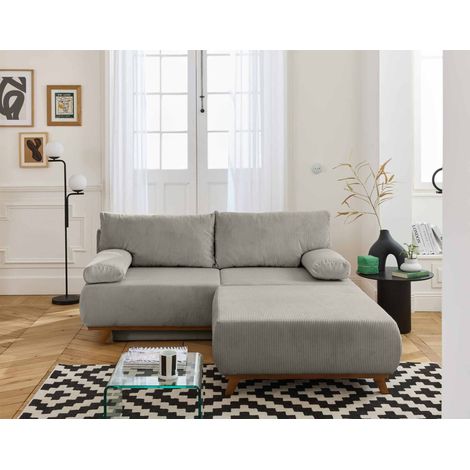 Cristal - 3-sitzer sofa - schlaffunktion und bettkasten und großer sitzsack - cord - hellgrau