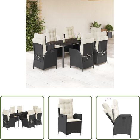 Chaise de jardin - Ensemble à manger de jardin coussins 7pcs Noir Résine tressée (1/5)