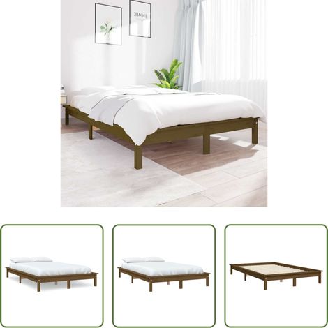 vidaXL Cadre de lit bois massif -  Cadre de lit sans matelas marron miel 140x190 cm bois massif (1/5)