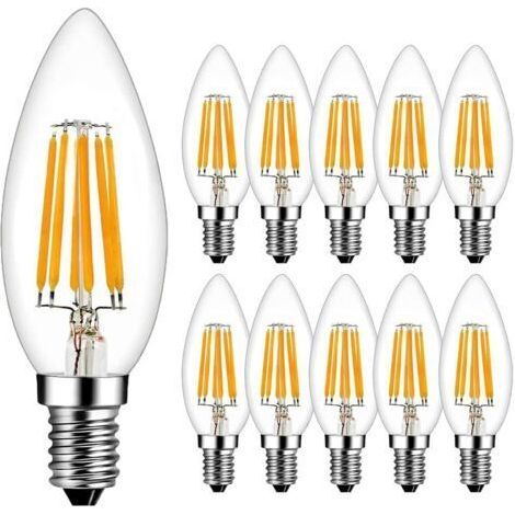 Ampoules LED Filament Flamme E14 6W Equivalent 60W Blanc Chaud 2700K 600LM Ampoule LED E14 Flamme Forme Bougie Ampoule Filament LED Flamme Bougie Non-Dimmable Lot de 10 [Classe énergétique A++] (1/5)