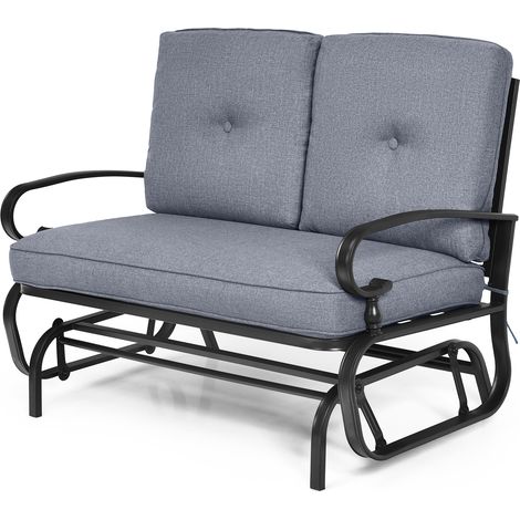 COSTWAY 2 Seats Outdoor Swing Glider Chair Patio Loveseat Glider w/Cushions-Grey (1/5)