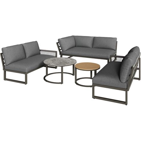 Set da giardino angolare per 6-7 persone con tavoli e cuscini, grigio HOMVRA (1/5)