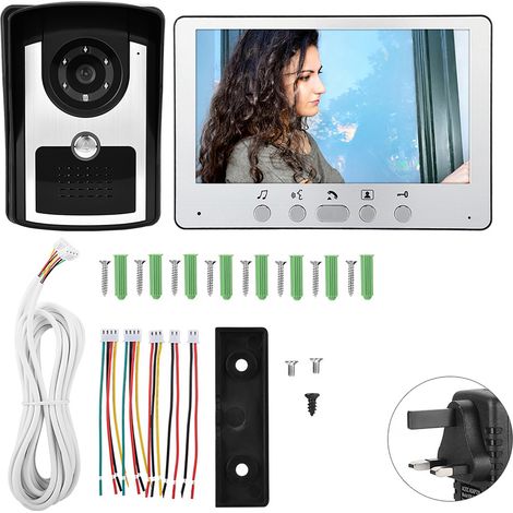 Kit de Sonnette Vidéo Visuelle 7 pouces TFT, Interphone de Porte avec Fil, Sécurité Domicile, Prise UK 110V-240V (1/5)