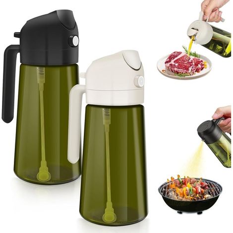 (2 pièce) Spray Huile Cuisine 470ml, Vaporisateur Huile 2en1 Verre Vert AntiUV, Pulvérisateur Huile Cuisine pour Air Fryer, BBQ, Salade, Cuisson (1/5)