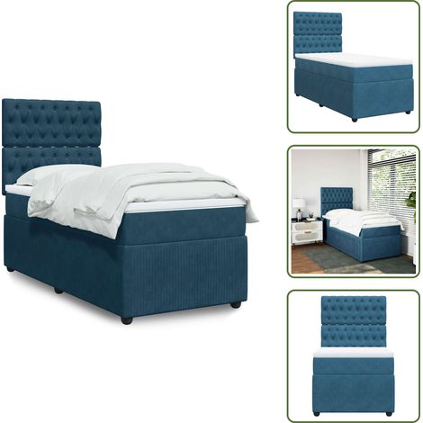Taschenfederkern - vidaXL Boxspringbett mit Matratze Dunkelblau 100x200 cm Samt - Kopfteil (1/5)